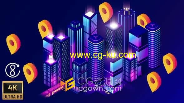 4K视频素材–卡通图形未来城市动画汽车驾驶定位动画背景视频的图片1