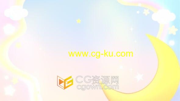 视频素材-弯弯黄色新月挂云纸工艺美丽柔发光星星天空动画儿童电视节目背景VJ素材的图片1