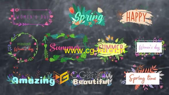 AE模板-10组花朵藤条元素插画文字标题视频字幕动画的图片1
