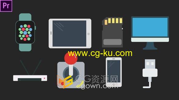 AE模板-10个科技图标动画有USB、存储卡、街机、智能手机、智能手表的图片1