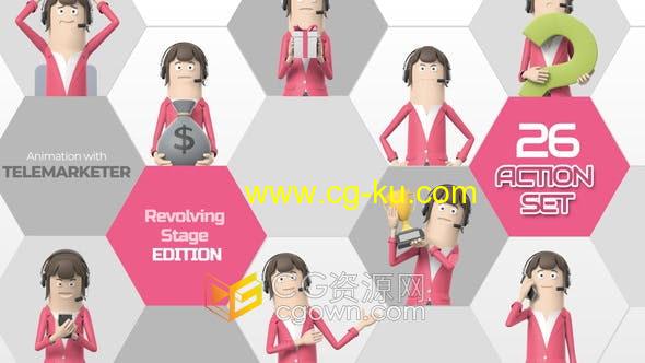 26组动作3D卡通电话推销员MG动画口型同步解释视频AE模板的图片1