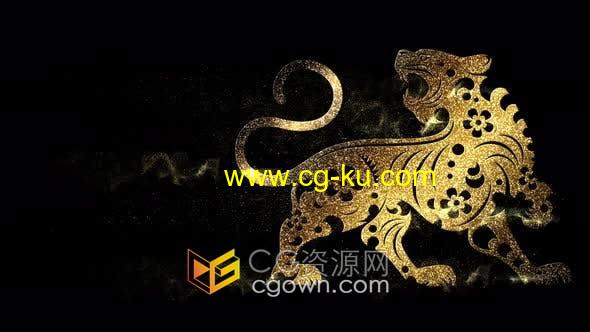庆祝农历新年2022年金色粒子虎年标志祝福贺卡拜年元素视频素材的图片1