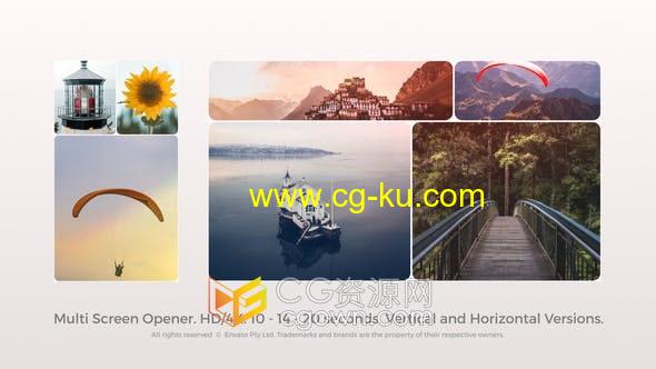 4K水平垂直版多屏幕照片墙拼贴分屏动画效果展示时尚短视频片头AE模板的图片1