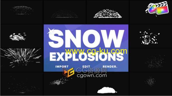 FCPX插件-12组卡通手绘爆炸雪花飞雪球雪堆元素动画Snow Explosions的图片1