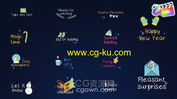 FCPX插件-14组卡通圣诞节元素主题视频字幕标题动画Colorful Christmas Titles的图片1
