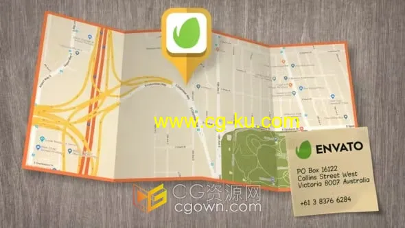 3D宣传单张折奏效果展开公司/活动地点标注地图位置动画AE模板的图片1