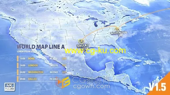 AE模板-全球网络连接世界地图背景旅行路线三维定点地图定位路线元素的图片1