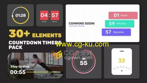 AE倒计时模板-30多个倒数计时器动画包免费下载Countdown Timers Pack的图片1