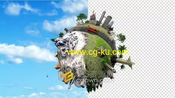 3D旅行城市建模地球旋转动画带透明通道视频素材下载的图片1