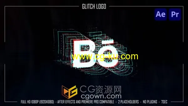 AE与PR模板-适合纵向与横向屏幕故障标志动画抖音朋友圈宣传Glitch Logo片头的图片1