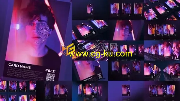 3D效果2个文本场景和18个动画卡片场景宣传介绍视频AE模板的图片1