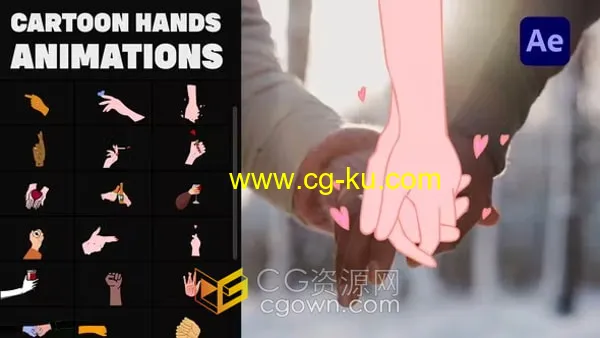 25组卡通手绘手势动画制作小短视频叠加元素视频-AE模板的图片1