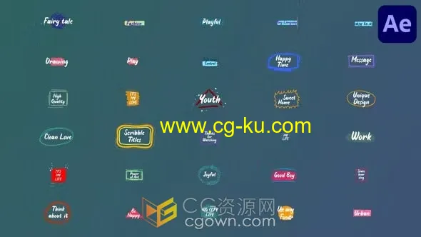 30 Scribble Titles AE模板涂鸦风格可爱设计卡通字幕动画的图片1