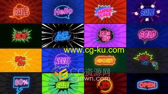 20个卡通漫画文本霓虹灯文字特效AE模板免费下载的图片1