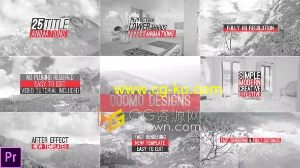 25个IN/OUT标题动画干净简单视频文字动画-PR模板的图片1