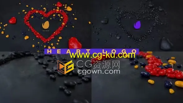 3D场景装置艺术心形石块动画标志-AE片头模板的图片1