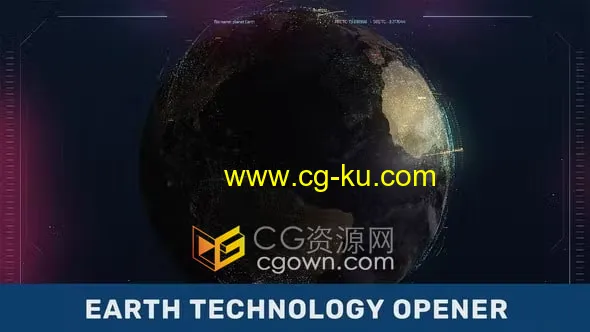 3D地球随着闪烁灯光粒子叠加元素旋转技术片头视频介绍-AE模板的图片1