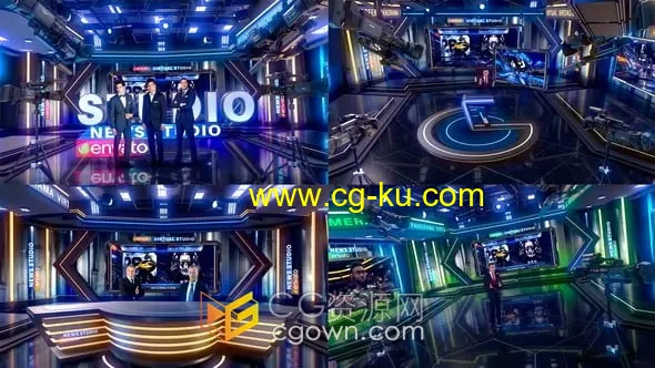 3D虚拟工作室演播厅新闻主播台270°全景虚拟场景-AE模板的图片1
