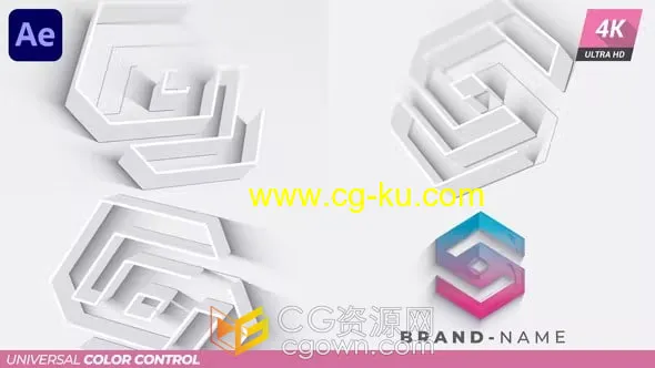 4K现代干净轮廓挤压生成3D标志动画-AE模板的图片1