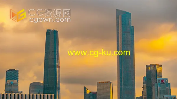 延时广州国际金融中心黄昏彩云实拍视频素材的图片1