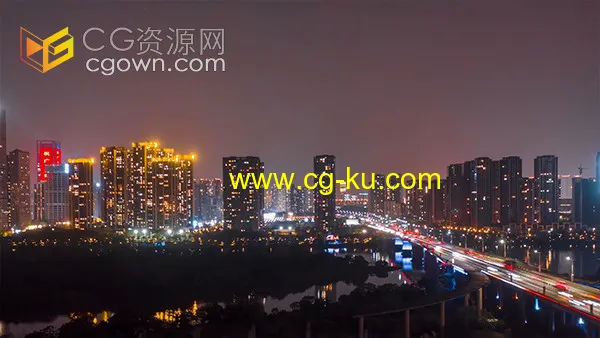 延时大气城市夜晚俯瞰夜景车流移动的图片1