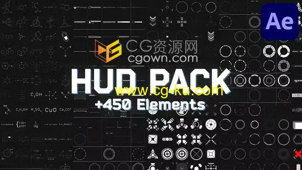 HUD Pack AE模板450多种不同科技HUD元素动画的图片1