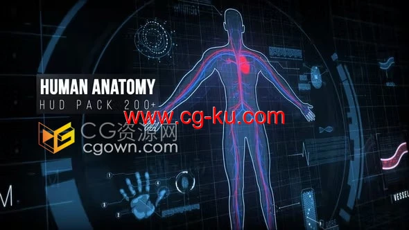 Human Anatomy HUD 200+种科技人体解剖学动画UI界面元素AE模板的图片1