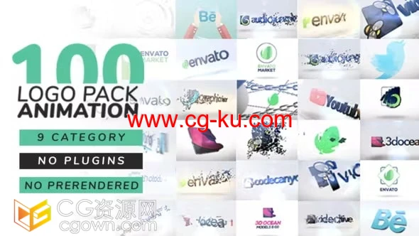100 Logo Animation百种标志3D动画视频片头AE模板的图片1