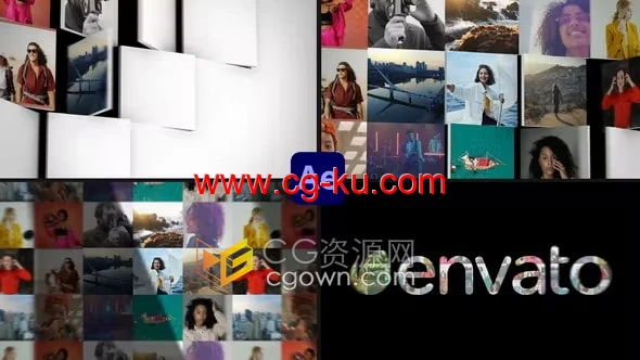 AE模板-开场式时尚片头马赛克3D翻转多屏照片墙LOGO动画的图片1
