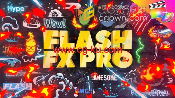 Flash FX Pro FCPX插件374个二维卡通动漫火焰能量LOGO标题转场MG动画元素包的图片1