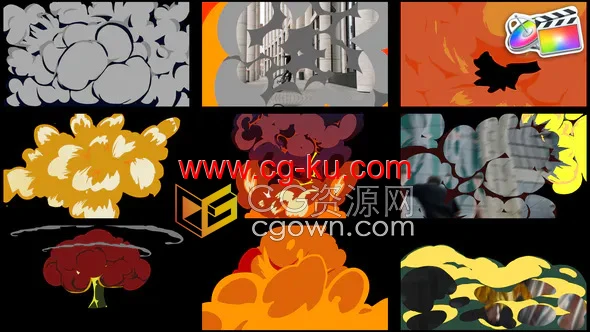 9组卡通爆炸烟雾特效过渡视频转场效果FCPX插件的图片1