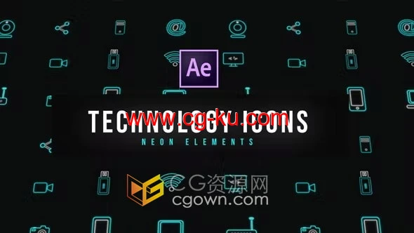 AE模板-科技霓虹灯图标Tech Neon Icons的图片1