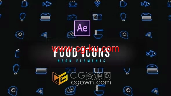 Food Neon Icons食物霓虹灯图标-AE模板的图片1