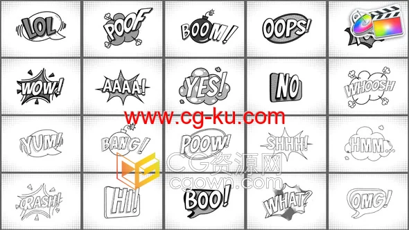 FCPX插件黑白漫画风格标题视频字幕动画20种预设的图片1