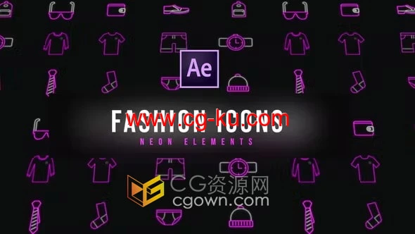 AE模板-时尚元素电子商务购物霓虹灯图标Fashion Neon Icons的图片1