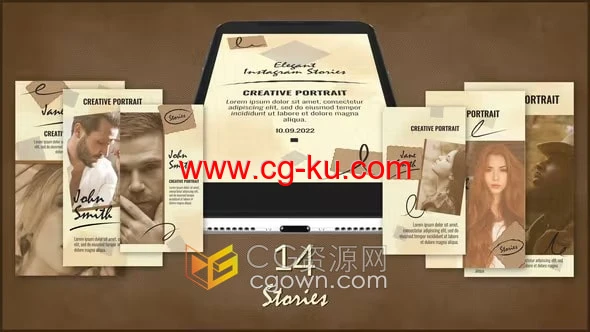AE模板-手机端竖屏场景展示优雅肖像专辑小视频相册开场的图片1