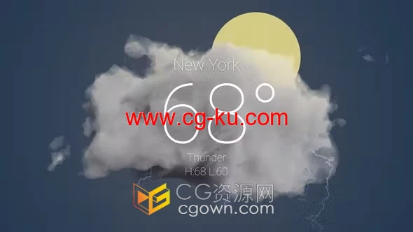 五种全屏天气预报类型雨天多云太阳夜间动画视频AE模板的图片1