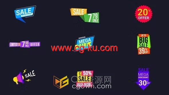 彩色创意优惠销售标签和徽章图标动画AE模板的图片1