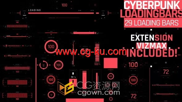 29个赛博朋克风格的加载/动画进度条hud信息图表界面科技元素-AE模板的图片1
