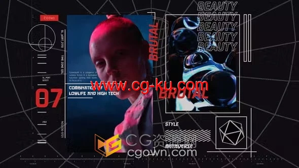 赛博朋克时尚未来故障网格动感开场视频片头AE模板下载的图片1