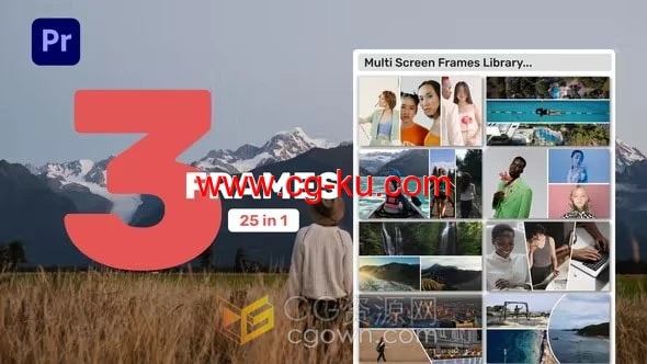 PR模板-拆分视频墙分屏多屏幕框架展示休育视频婚礼旅行相册的图片1