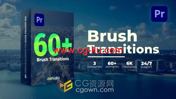 Brush Transitions PR模板60种笔刷动画视频转场过渡效果的图片1
