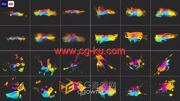 30个动画水彩油漆飞溅效果元素AE模板免费下载的图片1