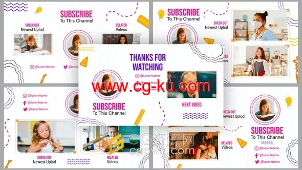 儿童学校活动视频片尾画面预告推广结束屏幕信息展示AE模板的图片1