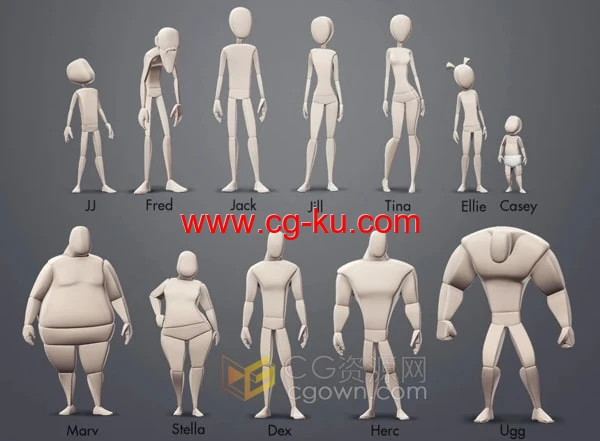 Body Mechanics Rigs v1.1 Maya模型12种不同体型绑定人物角色动画技能的图片1