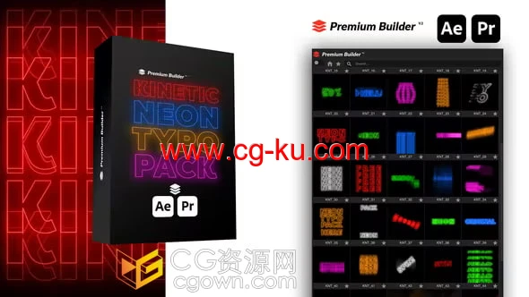 Kinetic Neon Typo Pack AE/PR模板脚本预设包122种霓虹发光文字标题动画的图片1