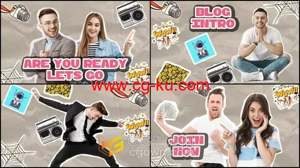 视频博客vlog剪纸风格动画开场介绍视频片头AE模板下载的图片1