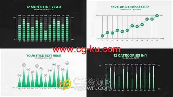 12 Value Infographic Charts信息图表报告制作动画PR模板的图片1