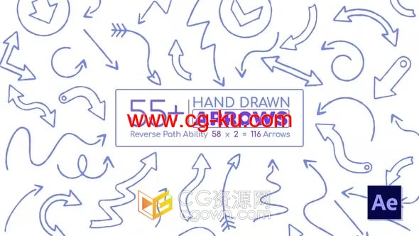 55+手绘箭头动画Animated Hand Drawn Arrows Pack-AE模板的图片1