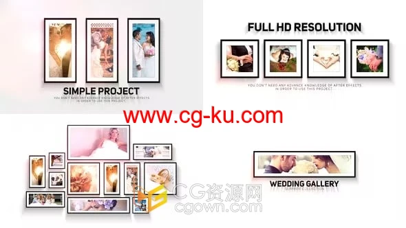 AE模板-不同尺寸的黑边框照片简约电子相册婚纱照相框视频展示的图片1